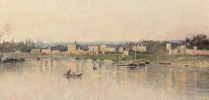 STANISLAS LEPINE (1835-1892) 
La Seine à Charenton 1869-75
Huile sur toile, signée...