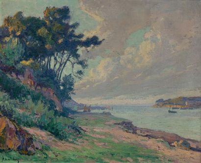 PAUL MADELINE (1863-1920) 
Côte rocheuse
Huile sur toile, signée en bas à gauche
63...