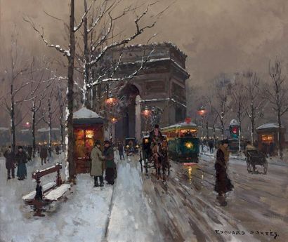 Edouard CORTES (1882-1969) 
*Avenue de Friedland et l'Arc de Triomphe en hiver, circa...