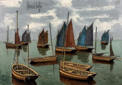 Bernard BUFFET (1928-1999) 
Bateaux au mouillage, 1973

Huile sur toile, signée en...