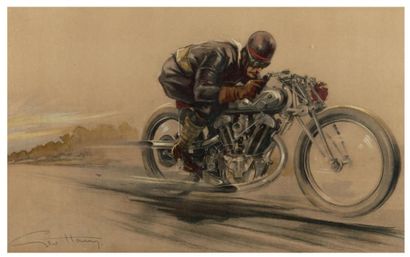 Géo HAM (Georges Hamel) 1900-1972 Moto en vitesse à Arpajon
Lithographie, signée...