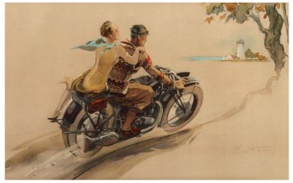 Géo HAM (Georges Hamel) 1900-1972 Le couple à moto
Lithographie, signée en bas à...