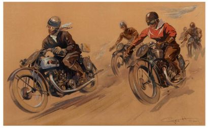 Géo HAM (Georges Hamel) 1900-1972 Course de motards
Lithographie, signée en bas à...