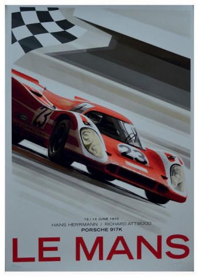 Guy ALLEN Affiche Le Mans / Porsche 917 K Numérotée 64/200 et signée par l'artiste
Dim:...
