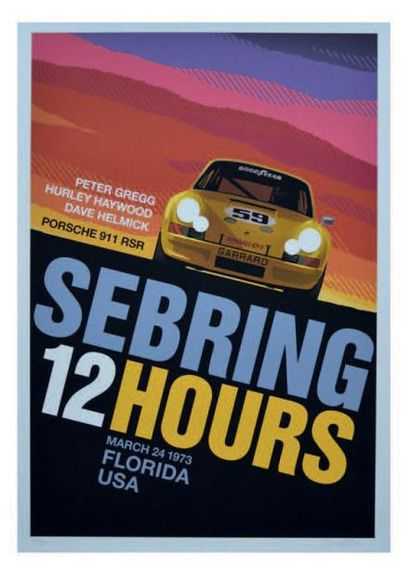 Guy ALLEN Affiche Sebring 12 Hours / Porsche 911 RSR Numérotée 72 / 100 et signée...