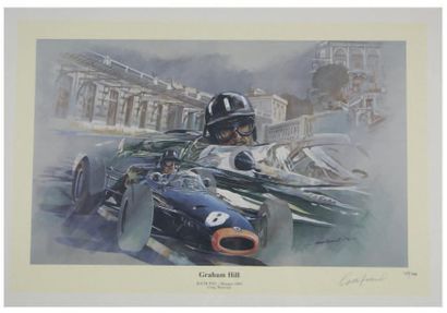 Craig Warwick Sérigraphie représentant Graham Hill dans sa BRM P261 au Grand Prix...