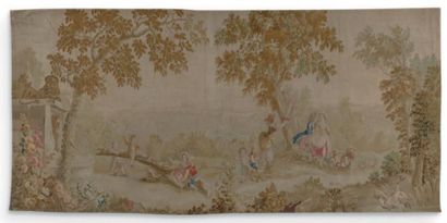 AUBUSSON, XVIIIe siècle 
Tapisserie à décor de jeux champêtres.
D'après un carton...