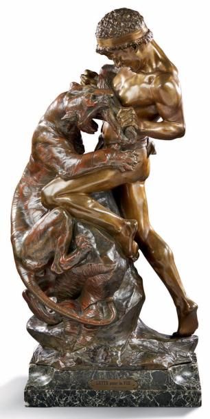 EDOUARD DROUOT (1859-1945) 
Lutte pour la vie
Sculpture en bronze à patine brune.
Signée...