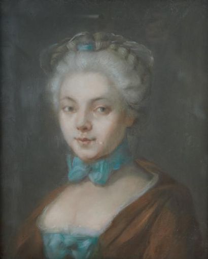 École FRANÇAISE du XVIIIe siècle 
Portrait de femme à la robe bleue
Portrait d'homme...