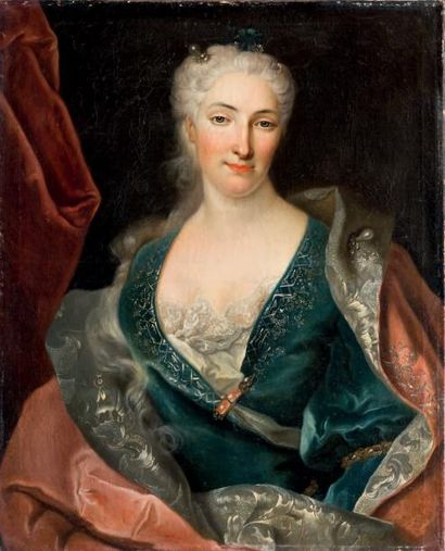 MICHEL HUBERT DESCOURS (BERNAY 1707 - 1775) 
Portrait de femme
Sur sa toile d'origine
75...