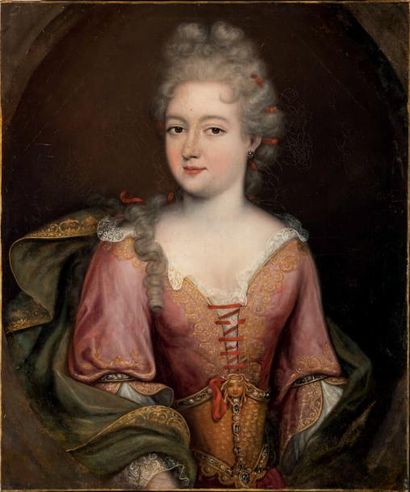 ÉCOLE ANGLAISE du début du XVIIIe siècle 
Portrait de femme dans un ovale feint
Toile...