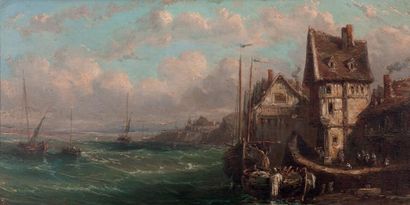 ATTRIBUÉ À CHARLES EUPHRASIE KUWASSEG (1838 - 1904) 
Bâteau sur une mer agitée
Panneau
18...