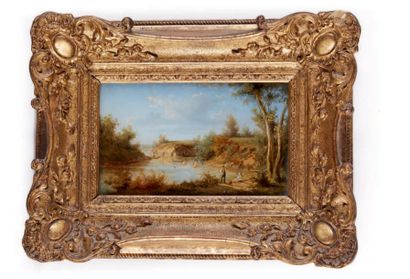 ROBERT LÉOPOLD LEPRINCE (PARIS 1800 - CHARTES 1847) 
Paysage de rivière avec bergers
Vue...