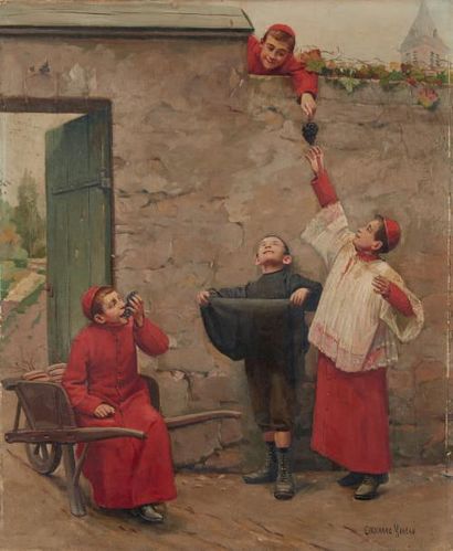 Paul-Charles CHOCARNE-MOREAU (1855-1931) 
Le raisin
Huile sur toile, signée en bas...