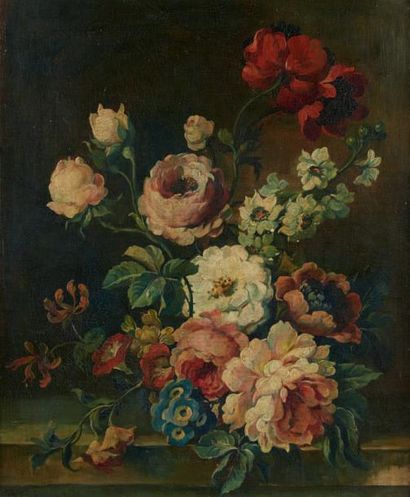 École Française du XIXe siècle 
Nature morte aux fleurs
Paire de toiles dans le goût...