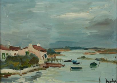Fernand HERBO (1905-1995) 
Marée Vendéenne
Huile sur panneau
16 x 22 cm