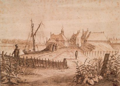 ATTRIBUÉ À ABRAHAM RUTGERS (1632 - 1699) 
Village au bord d'une rivière dans les...