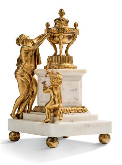 null GROUPE EN BRONZE finement ciselé, doré et marbre blanc représentant Vénus et...