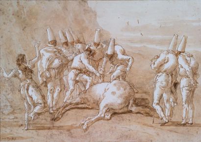 Giovanni Domenico TIEPOLO (Venise 1727 - 1804) 
Polichinelle examine un centaure
Plume...