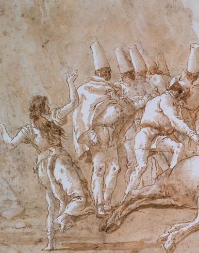 Giovanni Domenico TIEPOLO (Venise 1727 - 1804) 
Polichinelle examine un centaure
Plume...