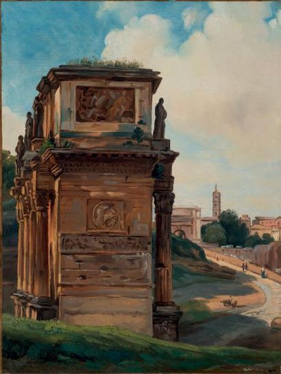 ATTRIBUÉ À CONSTANTIN HANSEN (1804 - 1880) 
Vue du forum romain
Toile
37 x 25 cm