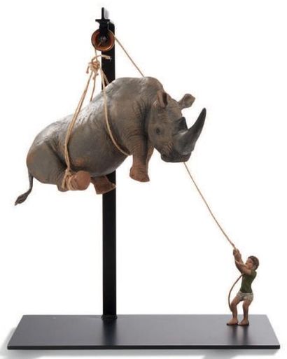 STEFANO BOMBARDIERI (NÉ EN 1968) 
Tobia e il rinoceronte, 2017
Sculpture en bronze...