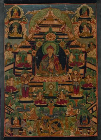 TIBET FIN DU XIXE SIÈCLE Thangka en polychromie sur toile, représentant
Padmasambhava...