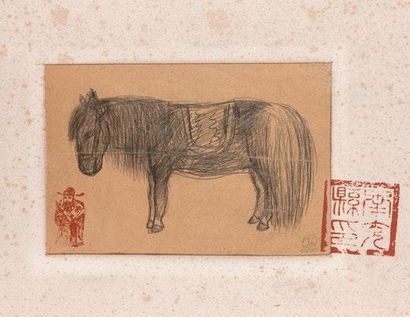 SANYU 常玉 (1901-1966) Poney Crayon sur papier, signé en bas à droite, annoté 1932...