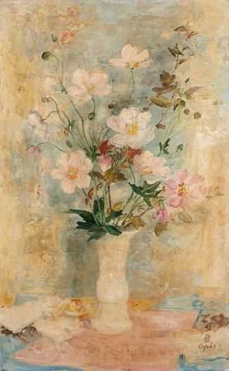 LE PHO 黎谱 (1907-2001) 
Bouquet de fleurs
Huile et gouache sur soie marouflée sur...
