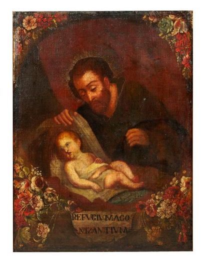 École ESPAGNOLE du XVIIe siècle Joseph veillant l'enfant Jésus

Huile sur toile 

100...
