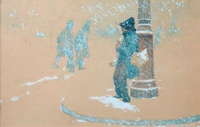 Luigi LOIR (1845-1916) Temps de neige 

Technique mixte sur papier, signé en bas...