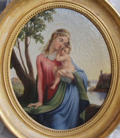 Ecole FRANCAISE de la fin XIXème siècle Vierge à l'enfant 

Huile sur toile, à vue...