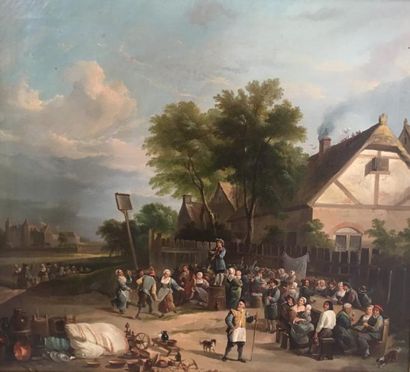 Ecole Flamande du XIXème siècle Scène de banquet 

Huile sur toile 

56x63cm 

(quelques...