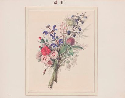 null Lot de trois dessins comprenant :

- Auguste THIERRIAT (Lyon 1789 - 1870)

Bouquets...