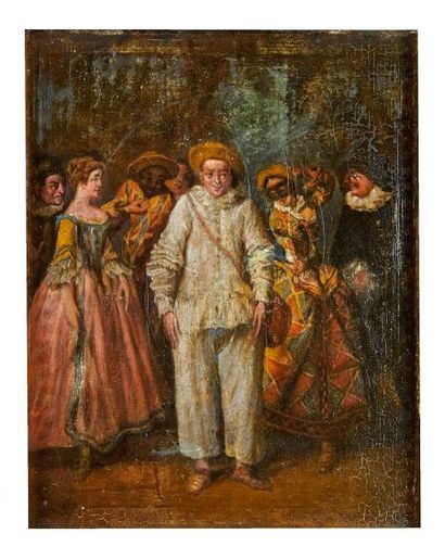ECOLE FRANCAISE DU XIXème siècle Scène de bal costumé

Huile sur panneau 

27 x 21.5...