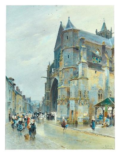 Octave SAUNIER (1842-1887) Sortie d’église à Moret-sur-Loing

Aquarelle, signée et...