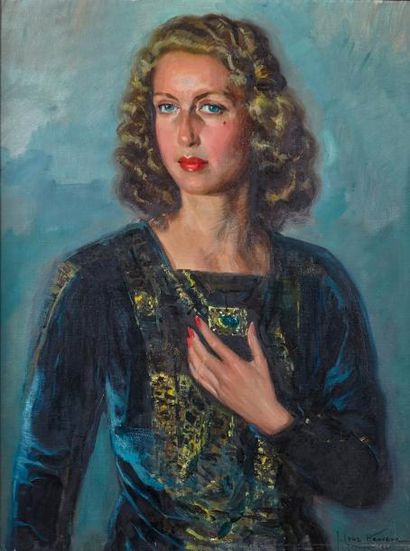 José CRUZ HERRERA (1890-1972) Portrait de femme à la robe bleu, 1941

Huile sur toile...