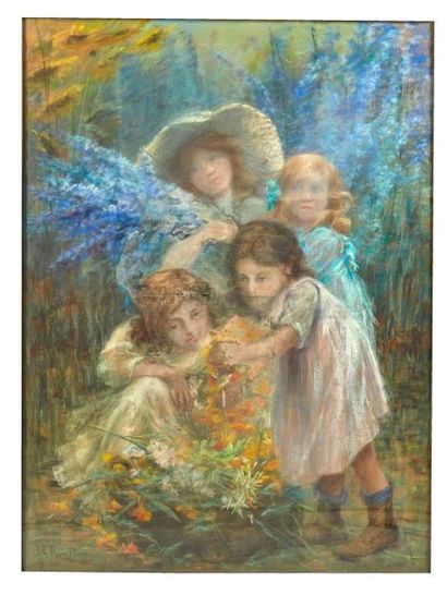 Blanche ROULLIER (XIX-XXème) Jeunes filles aux fleurs

Huile sur toile signée. 

123...