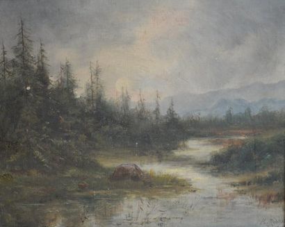 Alfred GODCHAUX (1835-1895) Paysage lacustre 

Huile sur toile

Signée en bas à droite...