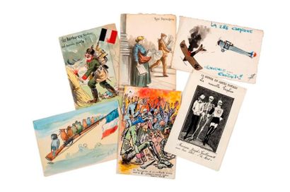 null ORIGINAUX 


 Environ 65 cartes peintes et dessinées à sujets patriotiques 