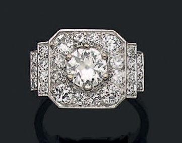 null Bague en platine (950) sertie d'un diamant central demi-taille dans un entourage...
