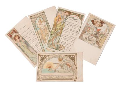 Alfons MUCHA 11 Cartes postales dont 4 publicités Moët et Chandon avec au recto des...