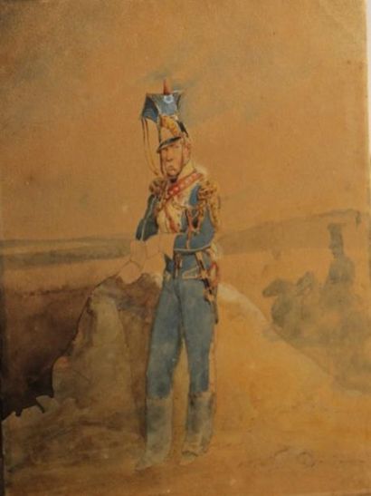 null Lot de 2 gravures aquarellées : Officier de Lancier de la Vistule ; Sapeur du...