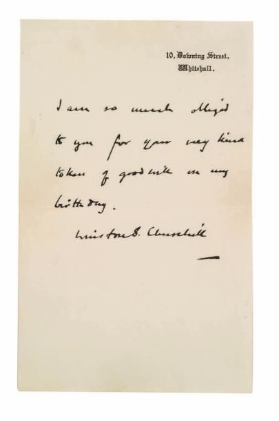 WINSTON CHURCHILL (1874-1965) 
Homme d'État britannique. Billet autographe signé...