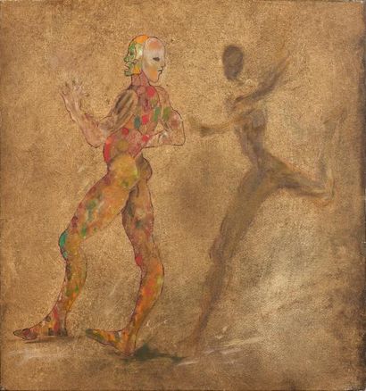 Léonor FINI (1907-1996) 
Harlequinade, 1982
Technique mixte sur papier marouflée...