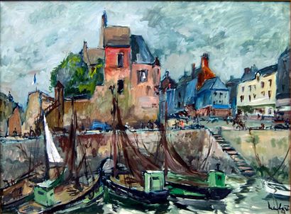 Fernand HERBO (195-1995) 
Le port de Honfleur
Huile sur toile, signée en bas à droite
60...