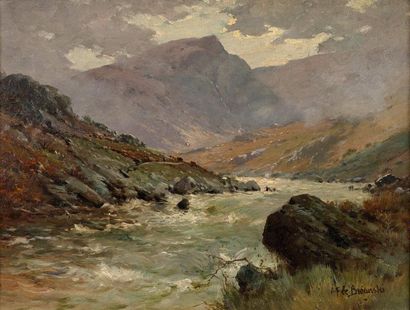 Alfred I DE BREANSKI (1852-1928) 
*Paysage de montagne
Huile sur toile, signée en...