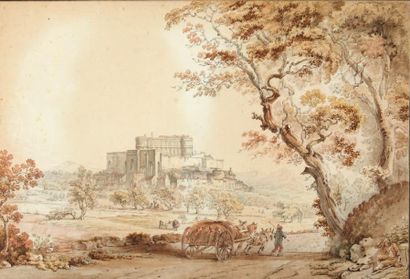 MICHEL VINCENT BRANDOUIN (1733-1807) 
Vue du château de Lagarde en Dauphine?
Aquarelle...