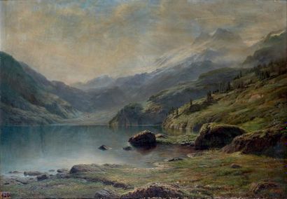 Leberecht LORTET (1826-1901) 
Vue des montagnes suisses
Huile sur toile, signée en...
