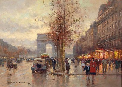 Edouard CORTES (1882-1969) 
Arc de triomphe et Champs Elysée
Huile sur toile, signée...